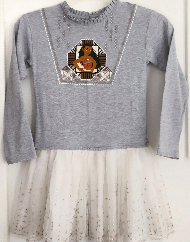 C Disney Moana Long Sleeve Cotton dress with Tulle skirt Size 6X